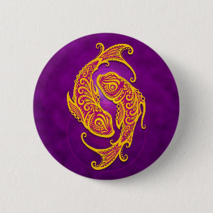 Intricate Purple and Yellow Tribal Pisces 6 Cm Round Badge