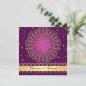 Intricate Purple Gold Scrolls Stars Wedding Invite (Standing Front)