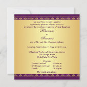 Intricate Purple Gold Scrolls Stars Wedding Invite (Back)
