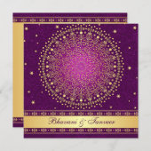 Intricate Purple Gold Scrolls Stars Wedding Invite (Front/Back)