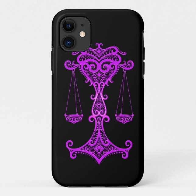 Intricate Purple Libra Zodiac on Black Case-Mate iPhone Case (Back)