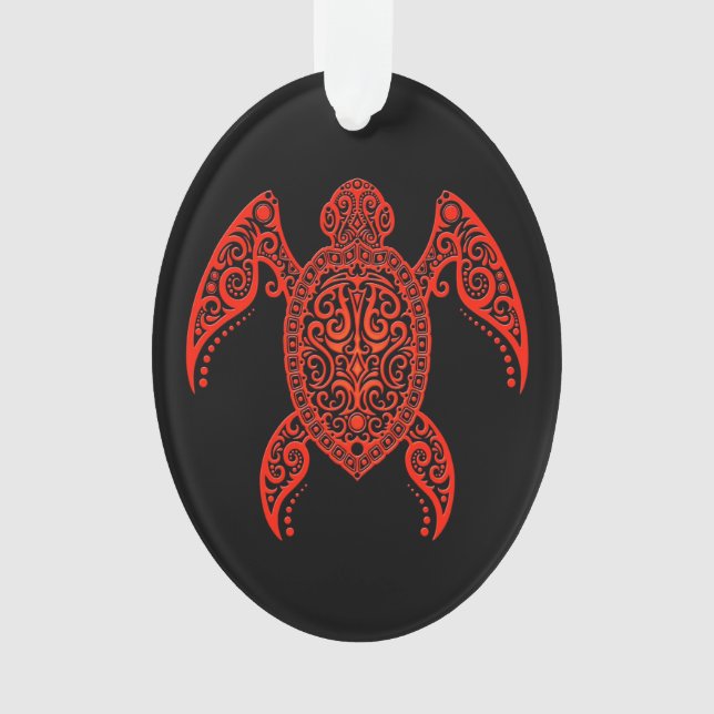 Intricate Red and Black Sea Turtle Ornament (Front)