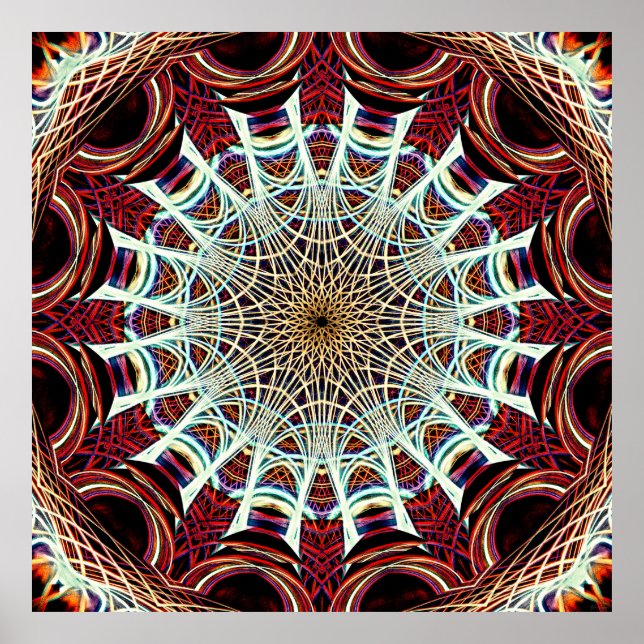 Intricate Red Beige Geometric Web Mandala Art Poster (Front)