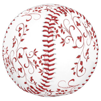 Intricate Red Floral Vines Softball