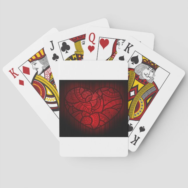 Intricate Red Mandala Heart Romantic Boho Pattern  Playing Cards (Back)