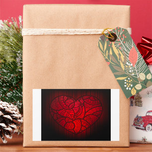 Intricate Red Mandala Heart Romantic Boho Pattern  Rectangular Sticker