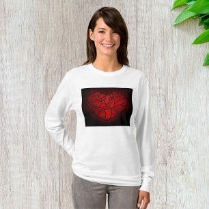 Intricate Red Mandala Heart Romantic Boho Pattern  T-Shirt