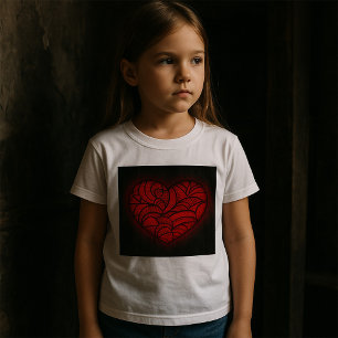 Intricate Red Mandala Heart Romantic Boho Pattern T-Shirt
