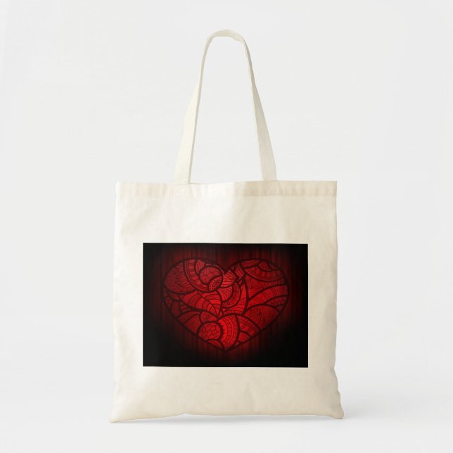 Intricate Red Mandala Heart Romantic Boho Pattern  Tote Bag (Front)