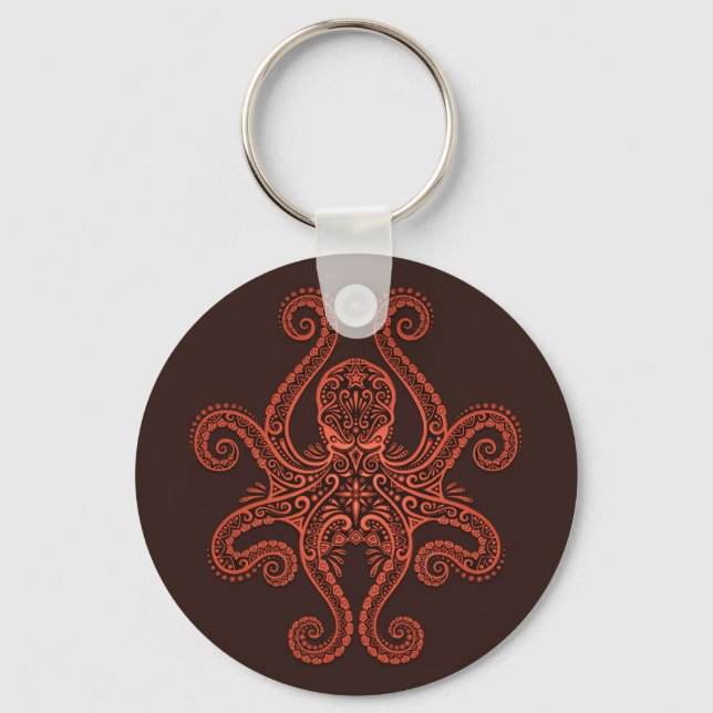 Intricate Red Octopus Key Ring (Front)