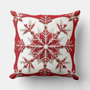 Intricate Red Snowflake Design Cushion