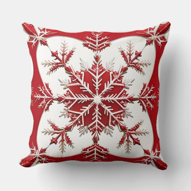Intricate Red Snowflake Design  Cushion (Front)