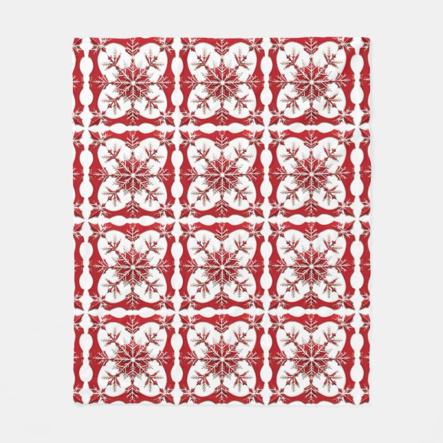 Intricate Red Snowflake Design  Fleece Blanket (Front)