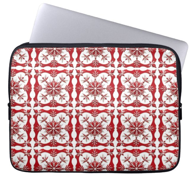 Intricate Red Snowflake Design  Laptop Sleeve (Front)