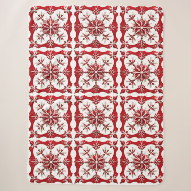Intricate Red Snowflake Design  Sherpa Blanket (Front)