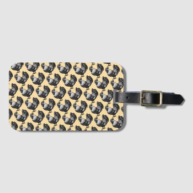 Intricate Rooster Illustration Luggage Tag (Front Horizontal)