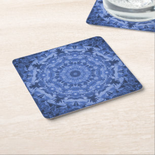 Intricate Royal Blue Kaleidoscope Square Paper Coaster