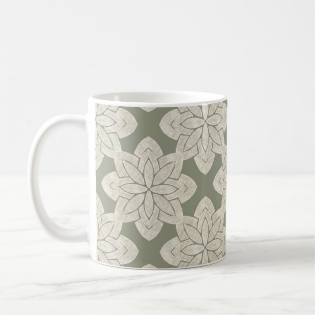 Intricate Sage Green Flower Coffee Mug (Left)