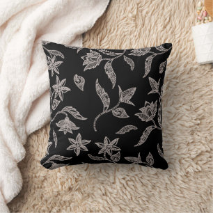 Intricate Silver Lace Floral Pattern Cushion