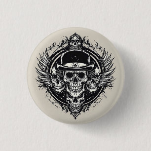 Intricate Skull Design Featuring Wings and Symbols 3 Cm Round Badge