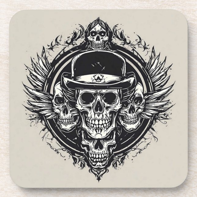 Intricate Skull Design Featuring Wings and Symbols Coaster (Front)