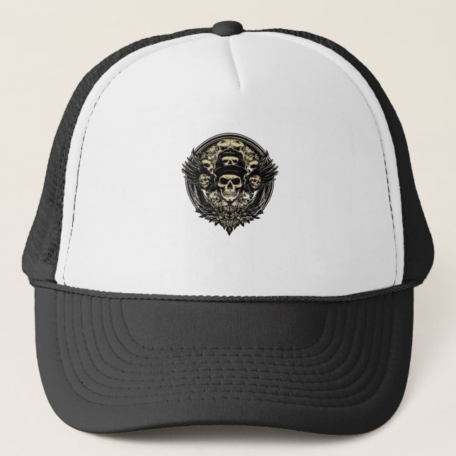 Intricate Skull Design Trucker Hat (Front)