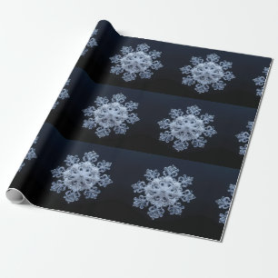 Intricate Snowflake Design on Dark Blue Background Wrapping Paper
