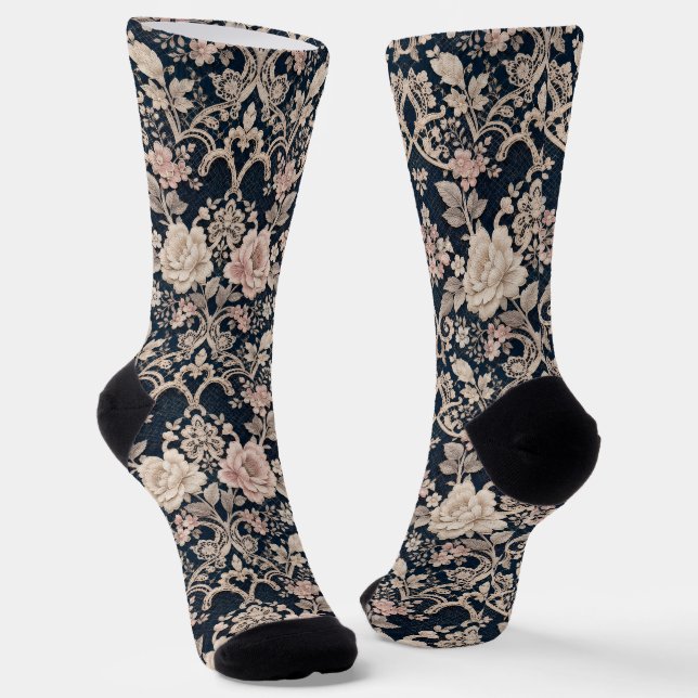 Intricate Sophisticated Floral Lace Design Socks (Angled)