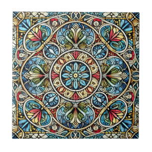 Intricate Stained Glass Mandala Tile