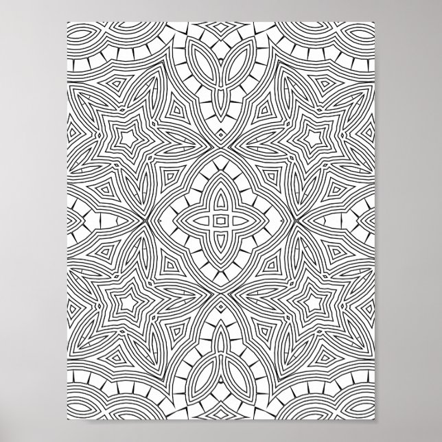 Intricate Star Mandala Pattern Colouring Page Art Poster (Front)