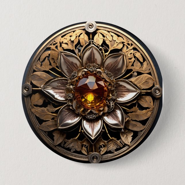 Intricate Steampunk Gears and Mechanisms in Multi- 7.5 Cm Round Badge (Front)