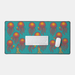 Intricate Steampunk Jellyfish Oceanic Investigator Desk Mat