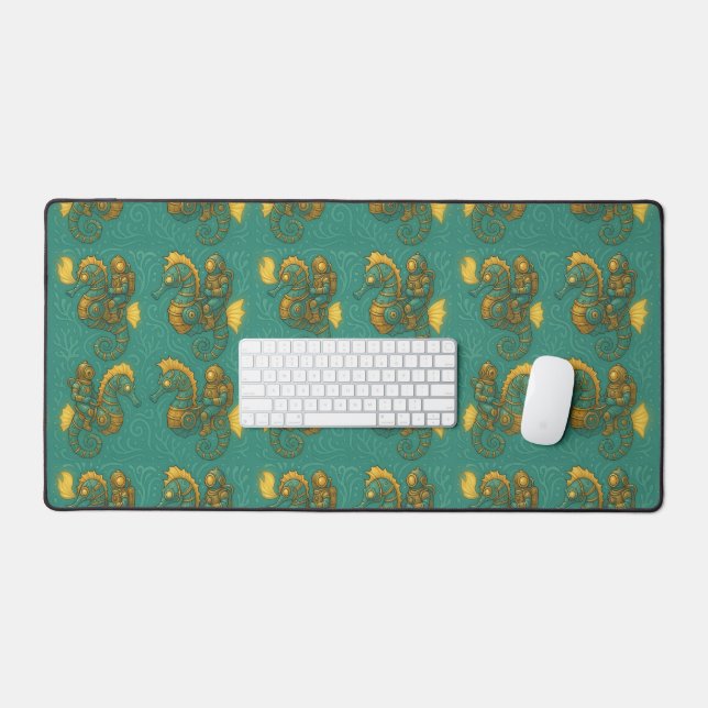 Intricate Steampunk Seahorse Ocean Expedition Desk Mat (Keyboard & Mouse)