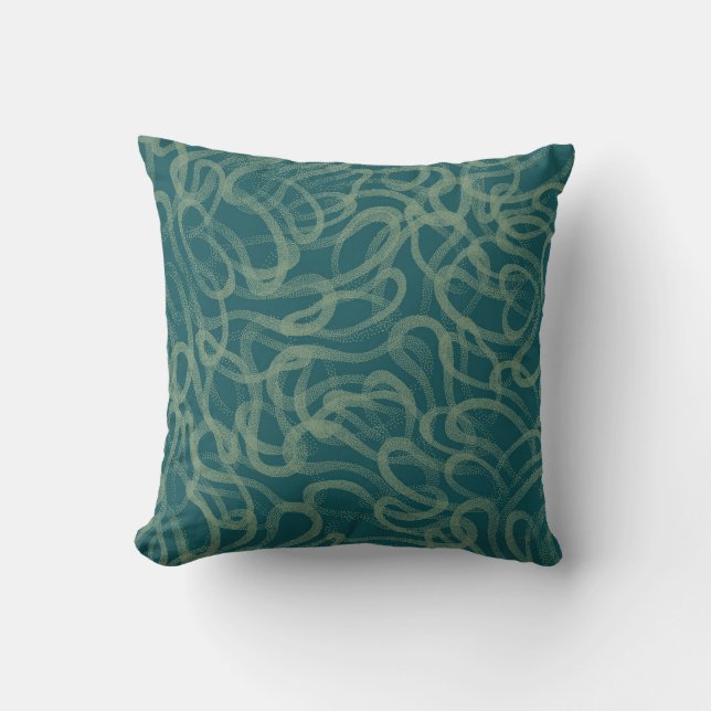 Intricate stippled texture, turquoise abstract pat cushion (Front)