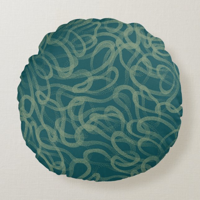 Intricate stippled texture, turquoise abstract pat round cushion (Front)