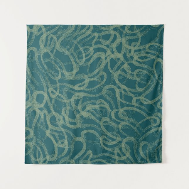 Intricate stippled texture, turquoise abstract pat tapestry (Front)