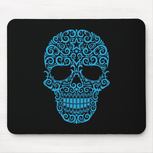 Intricate Sugar Skull – blue & black Mouse Pad (Front)