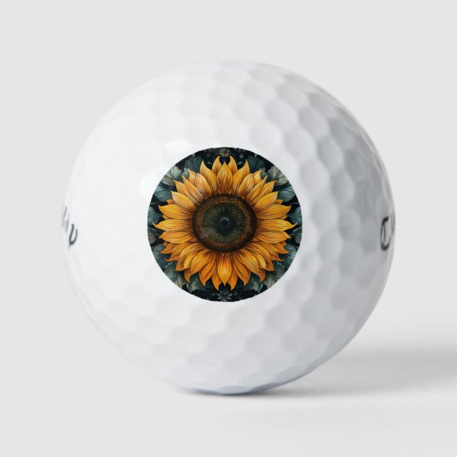 Intricate Sunflower Botanical Art Golf Balls (Front)