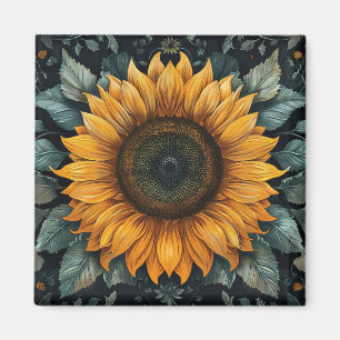 Intricate Sunflower Botanical Art Magnet