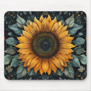 Intricate Sunflower Botanical Art Mouse Pad