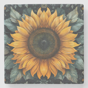 Intricate Sunflower Botanical Art Stone Coaster