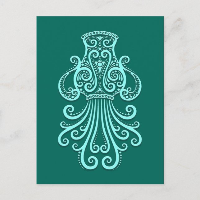 Intricate Teal Blue Aquarius Zodiac Postcard (Front)