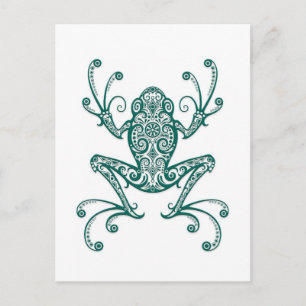Intricate Teal Blue Tree Frog on White Postcard