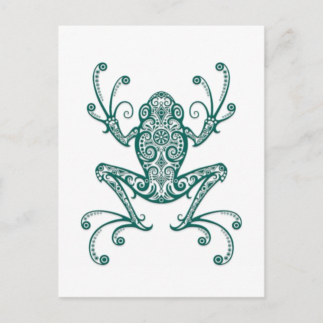 Intricate Teal Blue Tree Frog on White Postcard (Front)