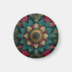 Intricate Textured Floral Mandala in Teal and Gold Magnet