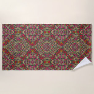 Intricate, Traditional Oriental Rug Motif Design Beach Towel