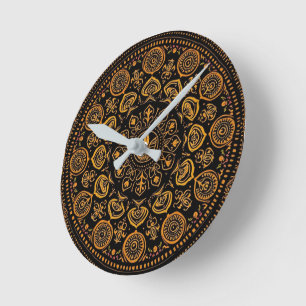 Intricate Traditional Warli Mandala Pattern Round Clock