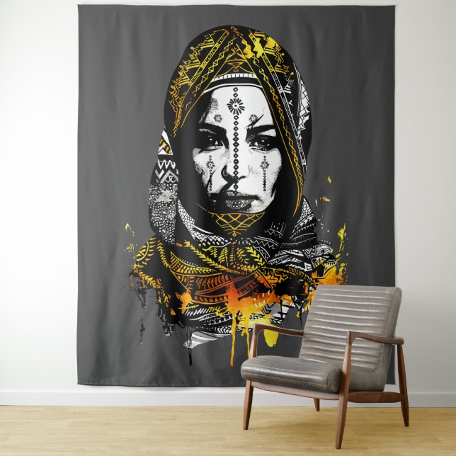 Intricate Tribal Woman Portrait Tapestry (In Situ)
