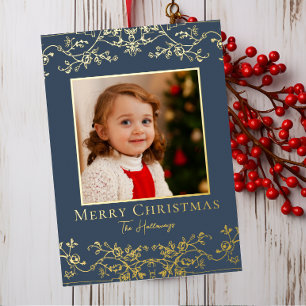 Intricate Vines One Photo Gold Foil Holiday Card