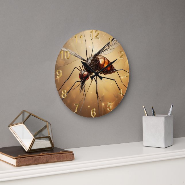 Intricate Wings: The Mosquito Fractal Art Large Clock (Office)